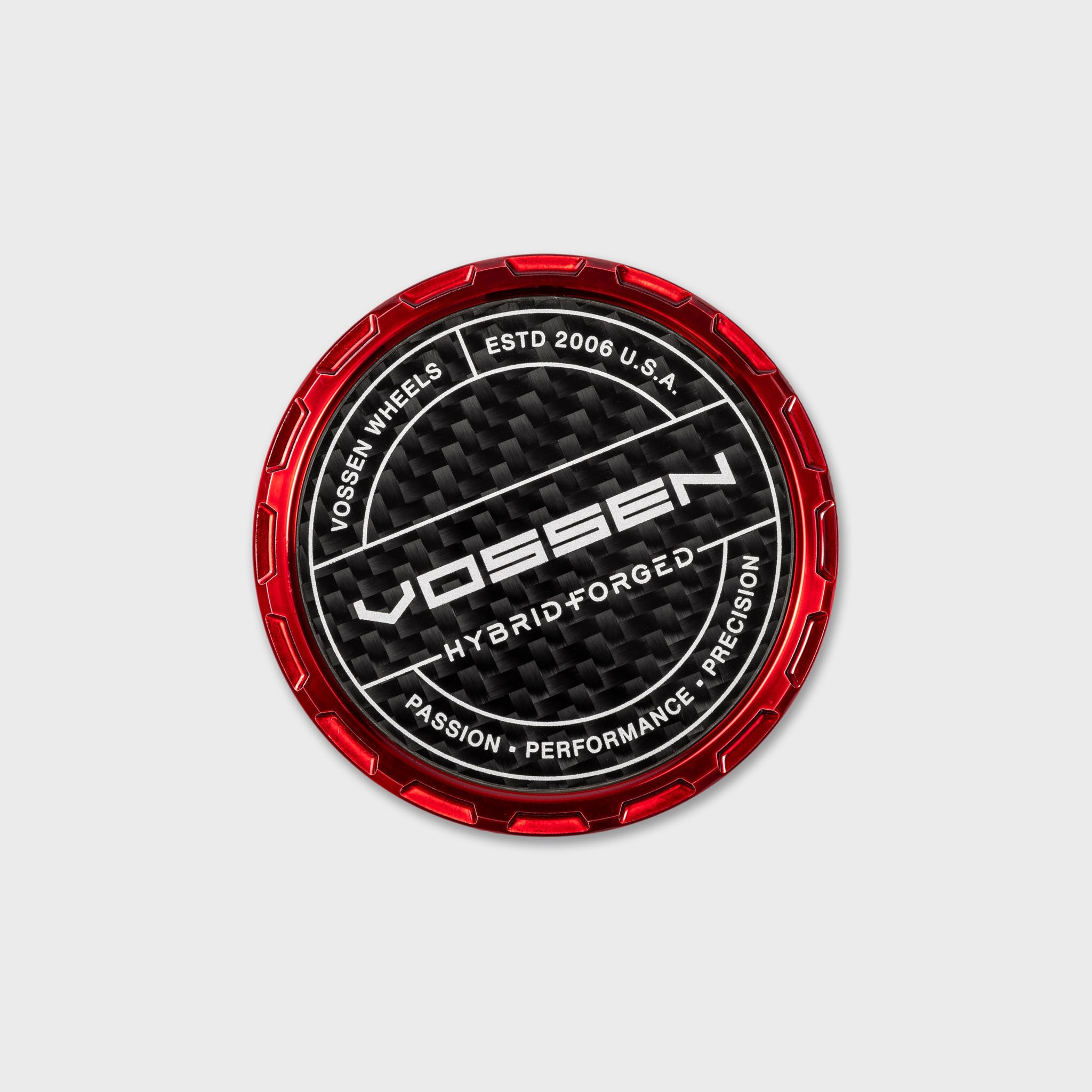 Carbon Hybrid Forged Billet Sport Cap for VF & HF Series Wheels (Vossen Red) - Twill Weave Carbon