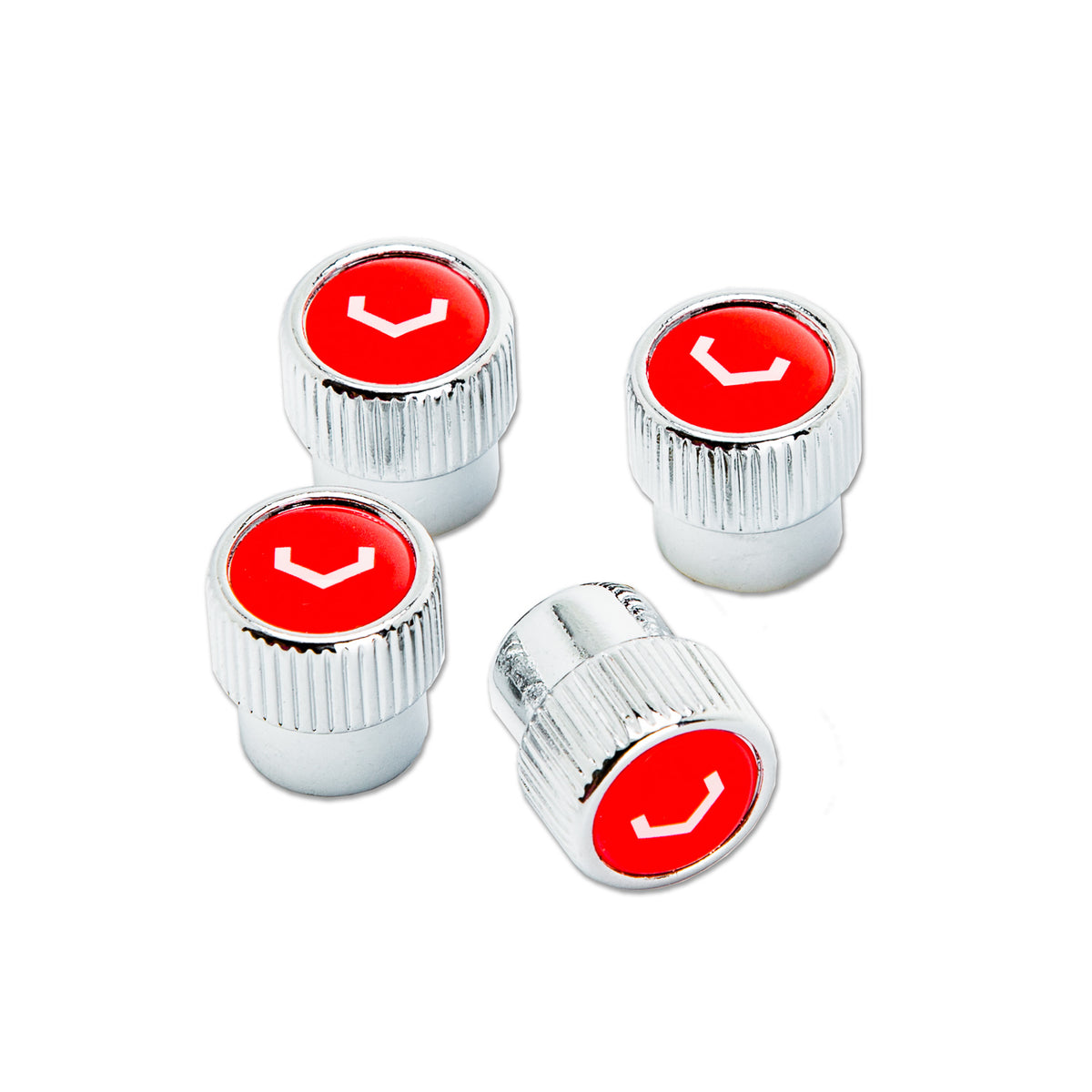 Classic V Valve Stem Cap Set (Chrome/Red) - Vossen